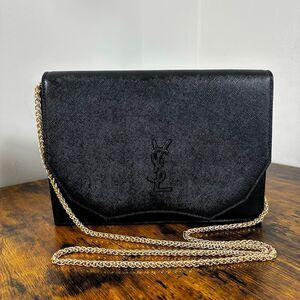 Yves Saint Laurent YSL Logo Vintage Black Leather Clutch Bag